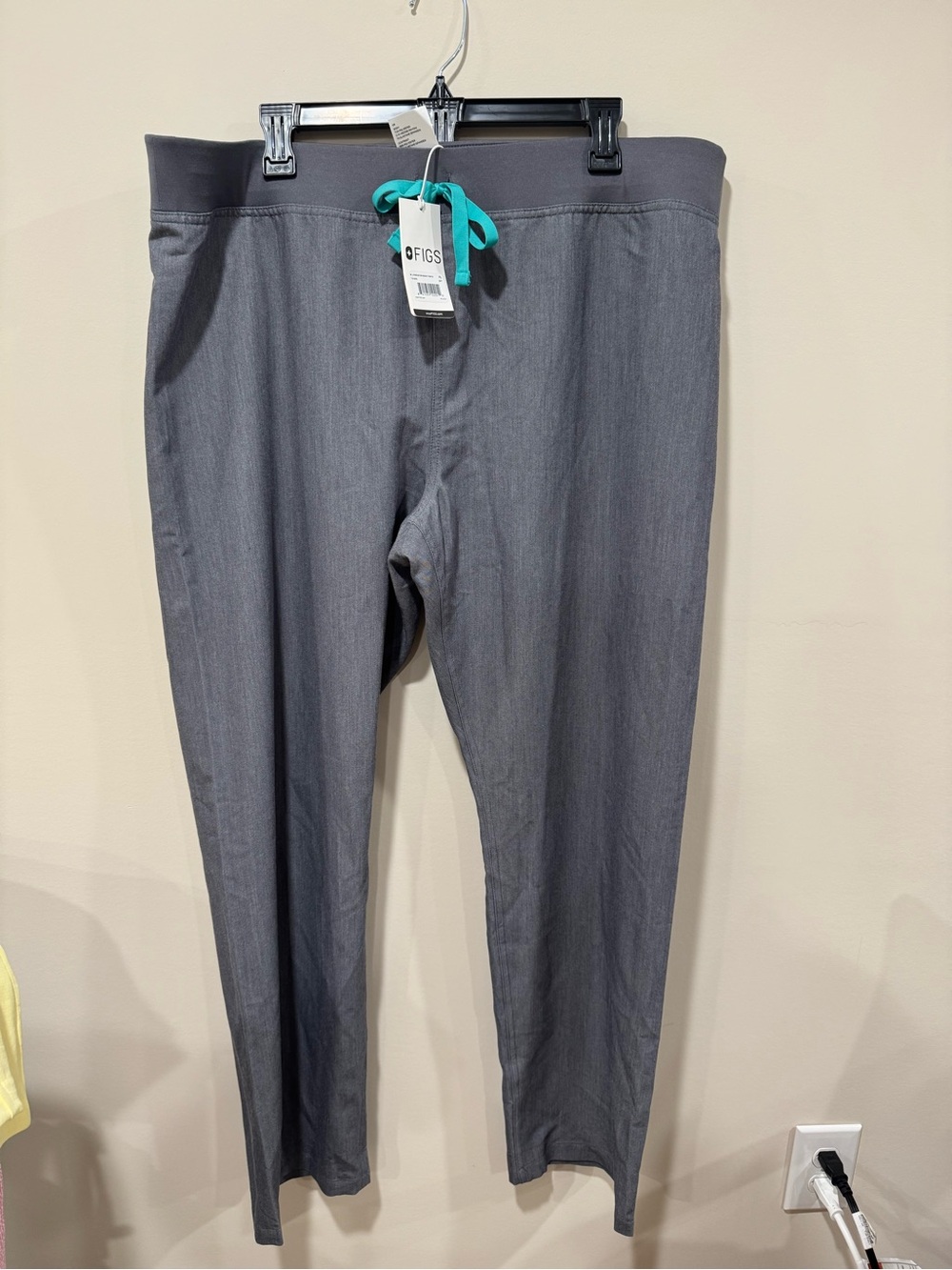 FIGS Basic Livingston Gray Drawstring Scrub Pants with Teal Tie